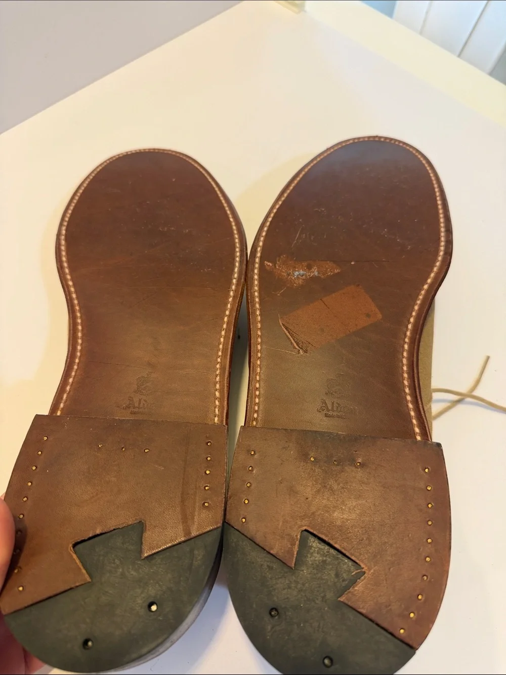 Alden Plain Toe Blucher Flex Welt Tan Suede Sz 12.  New/Flawed.  Tub10